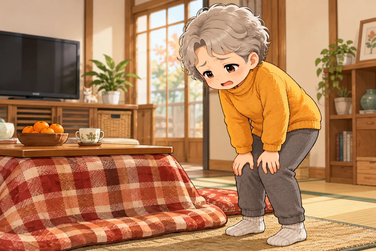 立ち上がったあと、ひざに手を当ててため息をつくお客さん