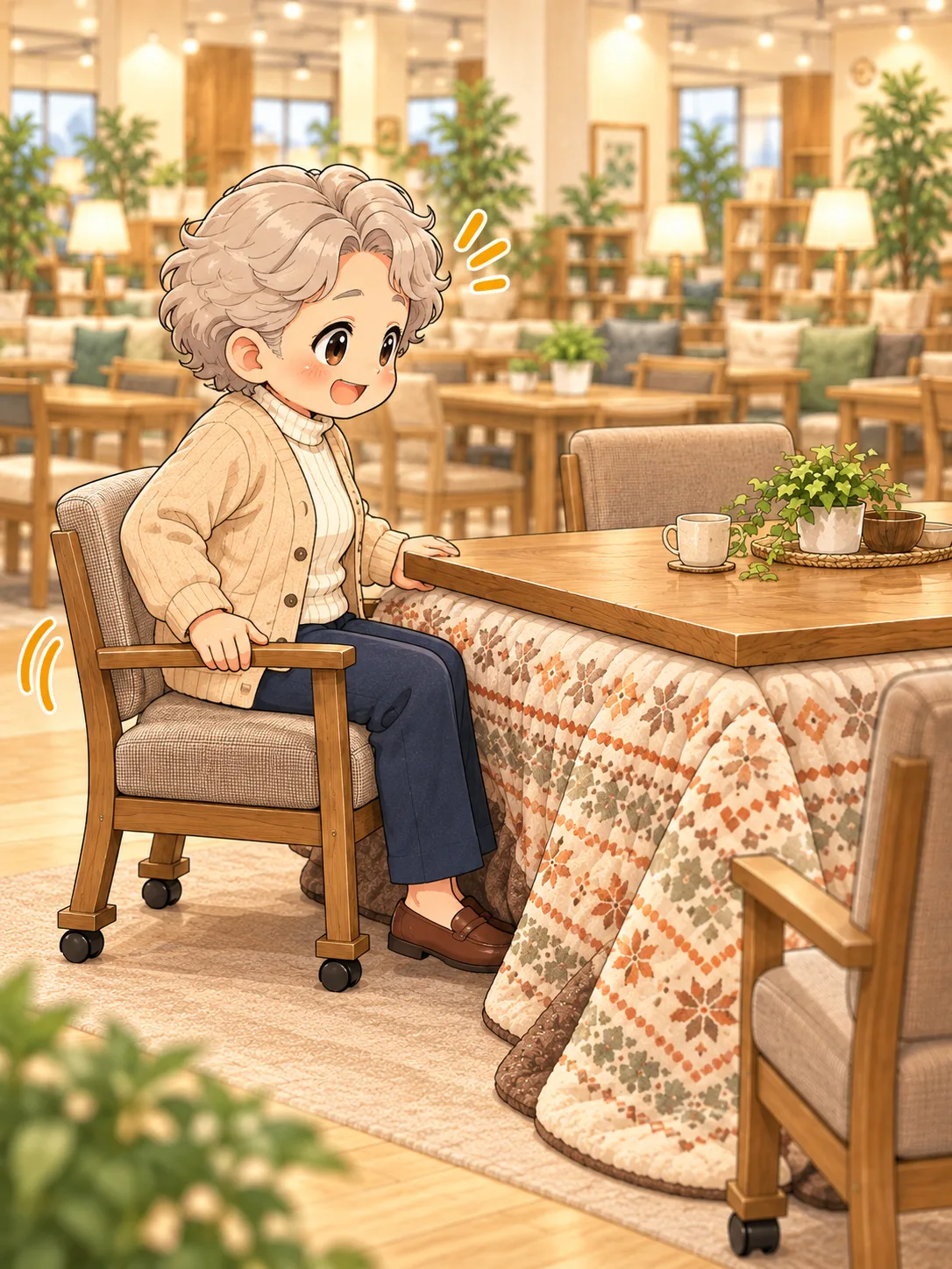 椅子を引いて、すっと腰かけるお客さん。軽やかな表情